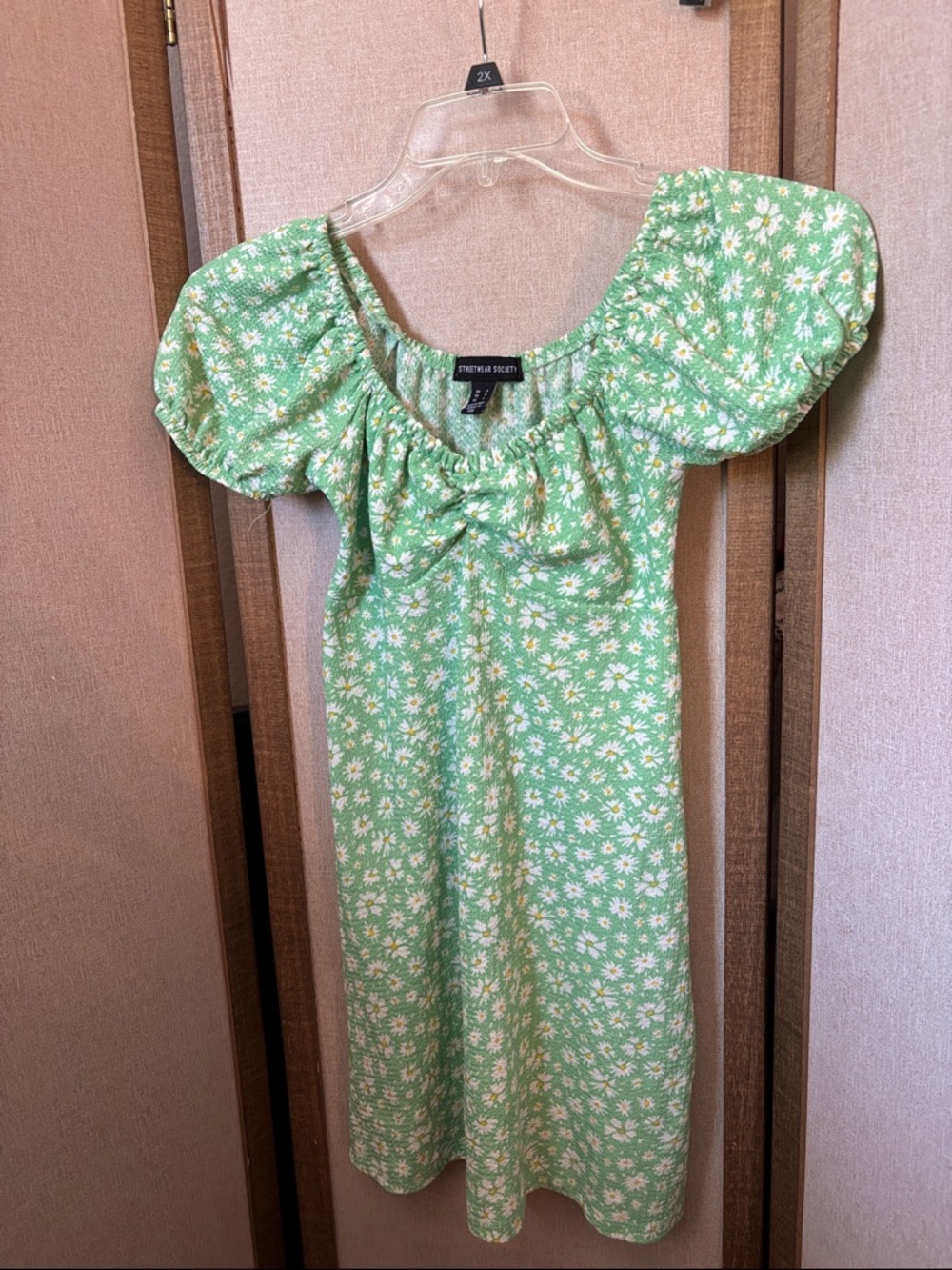 Streetwear Society Green Daisy Puff-Sleeve Dress Junior Small
